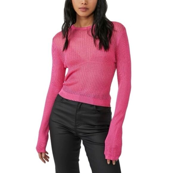 Free People H20 Crew Pullover in Hibiscus Highlight - Picture 1 of 6